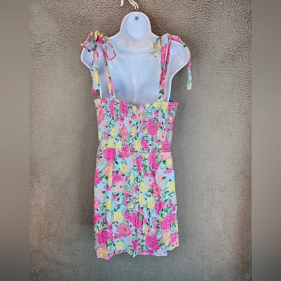 Wayf Womens Minidress Sz L Pink Carnations Tie Straps Adj. Sweetheart Neckline - Picture 7 of 13